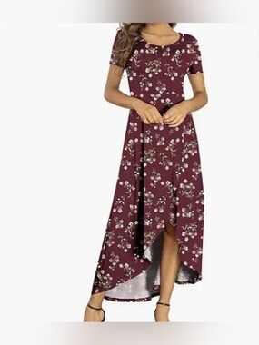 Floral Burgundy High-Low Maxi Dress by AYIFU Women’s Size L NWT